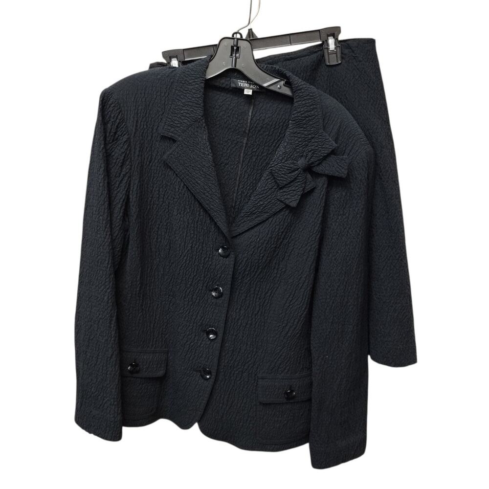 Vintage Rickie Freeman Teri Jon Women Textured Skirt Suit 16 Black Career Office
